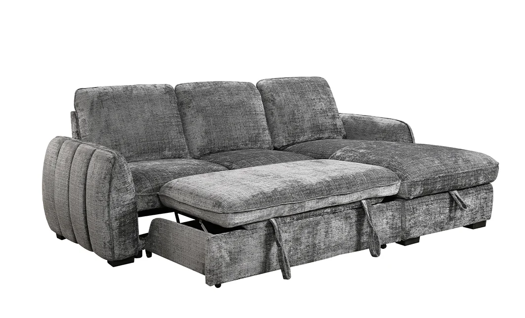 Colțar Extensibil Cremona KF7942 cu Ladă Depozitare, Șezlong Dreapta, Gri 5