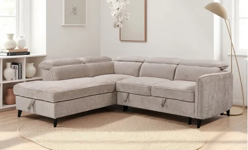 Colțar Extensibil Harmony KF7905 cu Ladă Depozitare, Șezlong Stânga, Gri Deschis