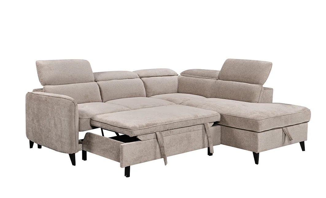 Colțar Extensibil Harmony KF7905 cu Ladă Depozitare, Șezlong Dreapta, Gri Deschis 5