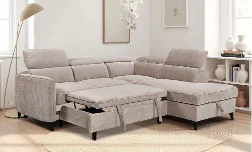 Colțar Extensibil Harmony KF7905 cu Ladă Depozitare, Șezlong Dreapta, Gri Deschis