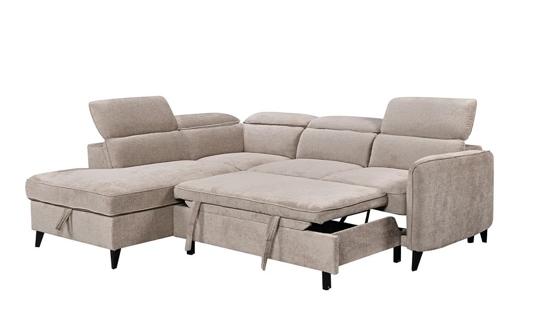 Colțar Extensibil Harmony KF7905 cu Ladă Depozitare, Șezlong Stânga, Gri Deschis 4