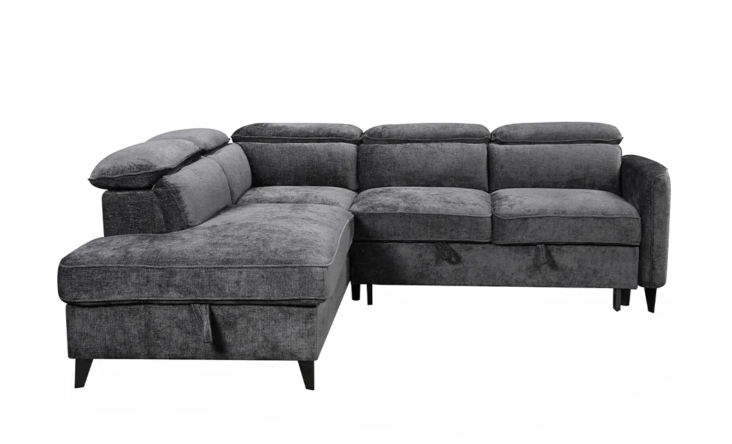 Colțar Extensibil Harmony KF7905 cu Ladă Depozitare, Șezlong Stânga, Gri Închis 5
