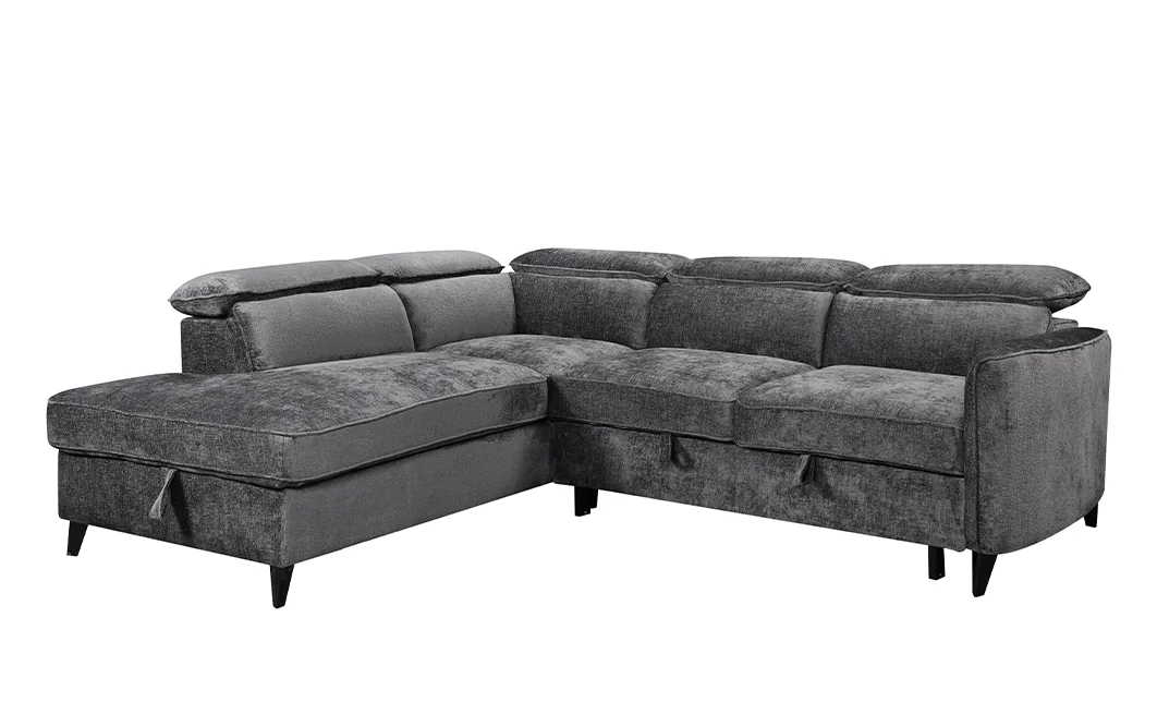 Colțar Extensibil Harmony KF7905 cu Ladă Depozitare, Șezlong Stânga, Gri Închis 3