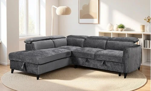 Colțar Extensibil Harmony KF7905 cu Ladă Depozitare, Șezlong Stânga, Gri Închis