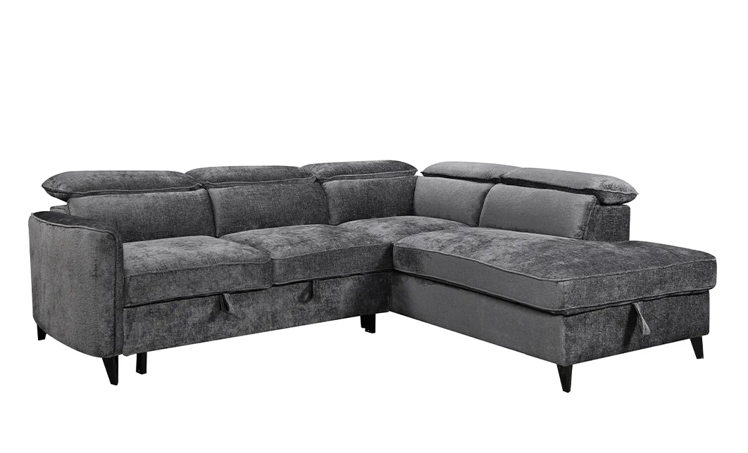 Colțar Extensibil Harmony KF7905 cu Ladă Depozitare, Șezlong Dreapta, Gri Închis 3