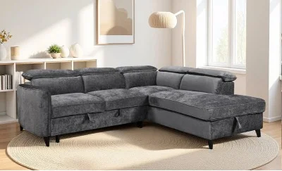 Colțar Extensibil Harmony KF7905 cu Ladă Depozitare, Șezlong Dreapta, Gri Închis