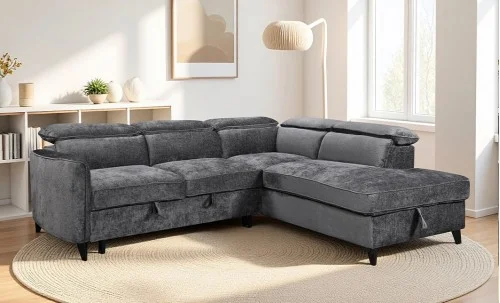 Colțar Extensibil Harmony KF7905 cu Ladă Depozitare, Șezlong Dreapta, Gri Închis