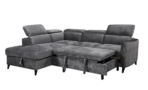 Colțar Extensibil Harmony KF7905 cu Ladă Depozitare, Șezlong Stânga, Gri Închis