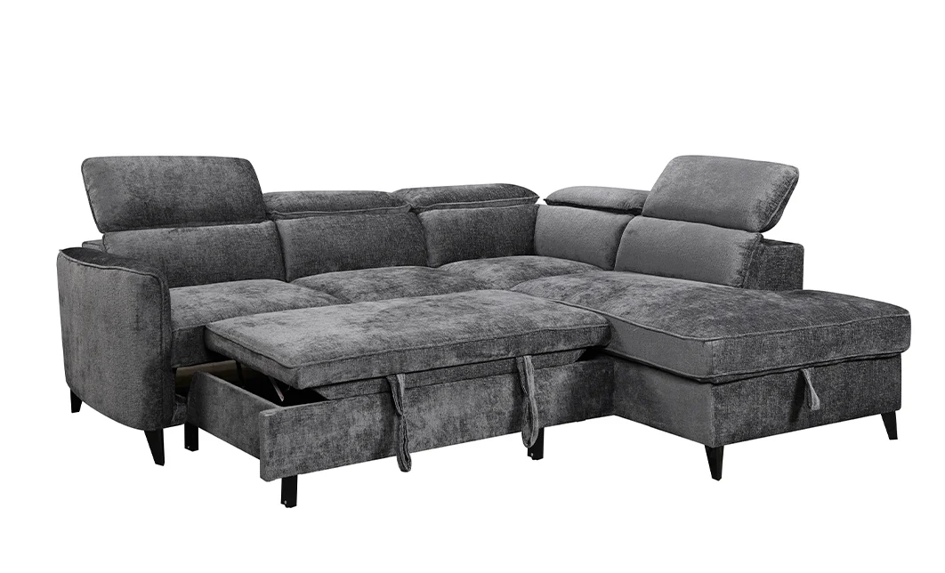 Colțar Extensibil Harmony KF7905 cu Ladă Depozitare, Șezlong Dreapta, Gri Închis 6
