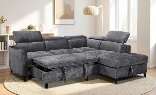Colțar Extensibil Harmony KF7905 cu Ladă Depozitare, Șezlong Dreapta, Gri Închis