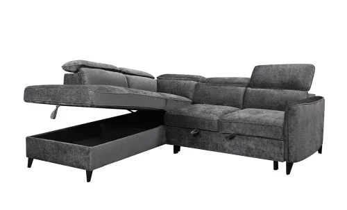 Colțar Extensibil Harmony KF7905 cu Ladă Depozitare, Șezlong Stânga, Gri Închis