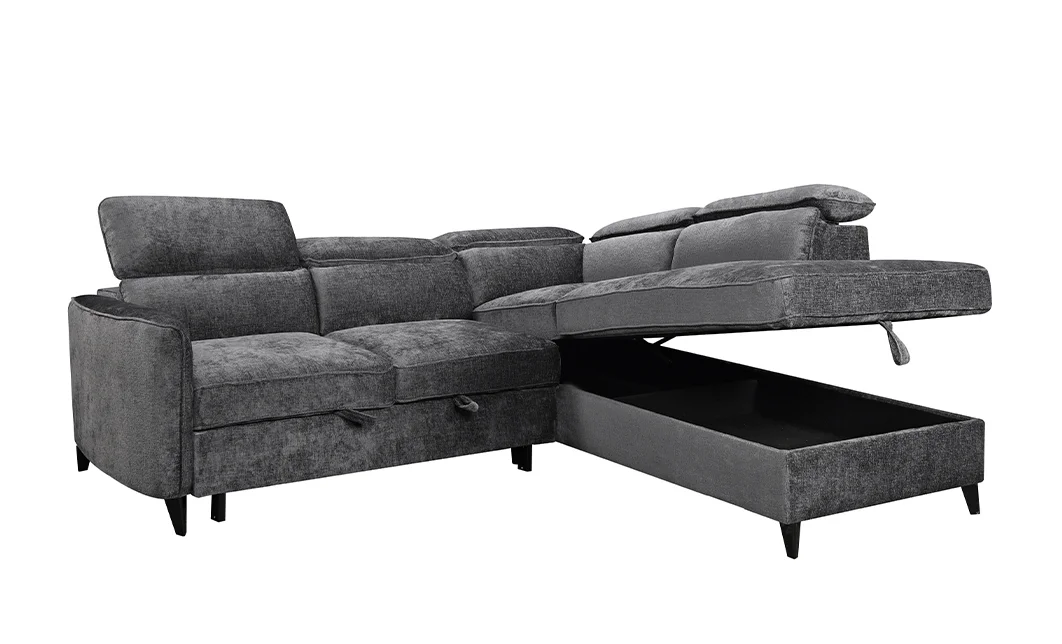 Colțar Extensibil Harmony KF7905 cu Ladă Depozitare, Șezlong Dreapta, Gri Închis 4