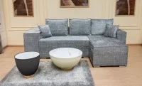 Colțar Extensibil Poznan cu 2 Tabureți, Gri 