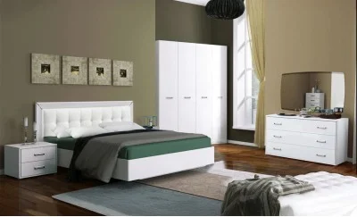 Dormitor Modern Bella White cu Dulap 4 Uși