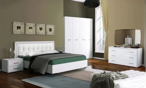 Dormitor Modern Bella White cu Dulap 4 Uși