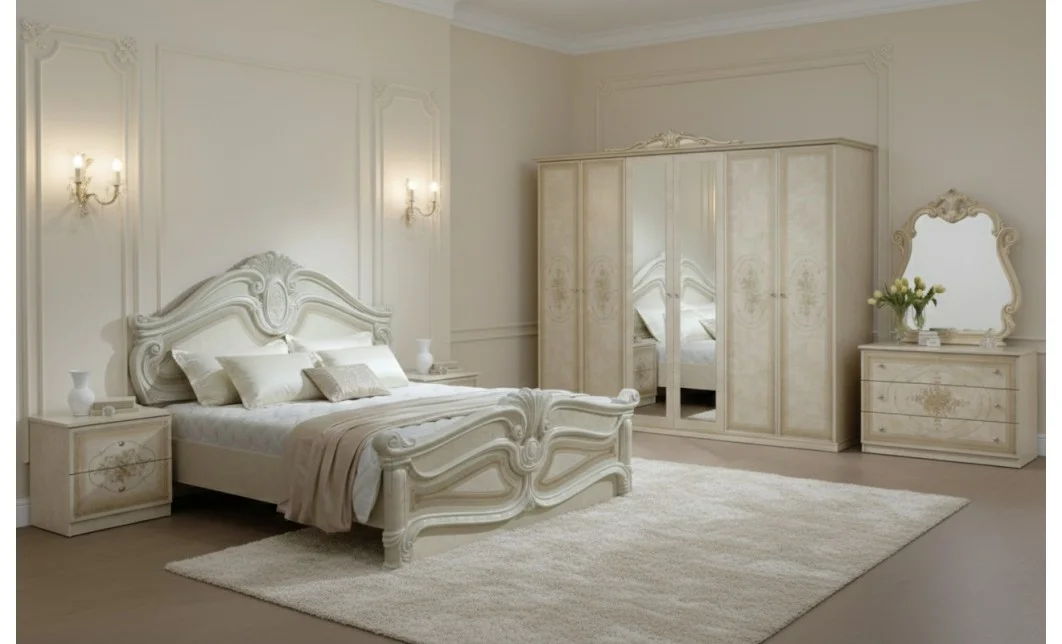 Dormitor Clasic Amalfi Beige cu Dulap 6 Uși