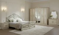 Dormitor Clasic Amalfi Beige cu Saltea, Somieră și Dulap 6 Uși Incluse