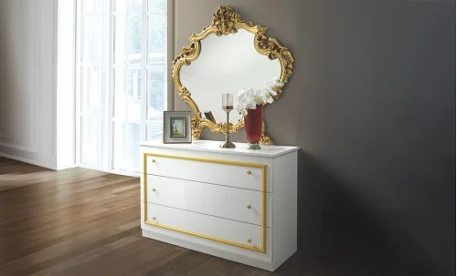 Dormitor Clasic Barocco Bianco Gold cu Dulap 6 Uși