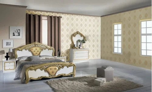 Dormitor Clasic Eva Bianco Gold cu Dulap 4 Uși