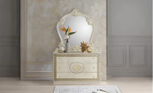 Dormitor Clasic Paloma Bianco Gold cu Dulap 6 Uși
