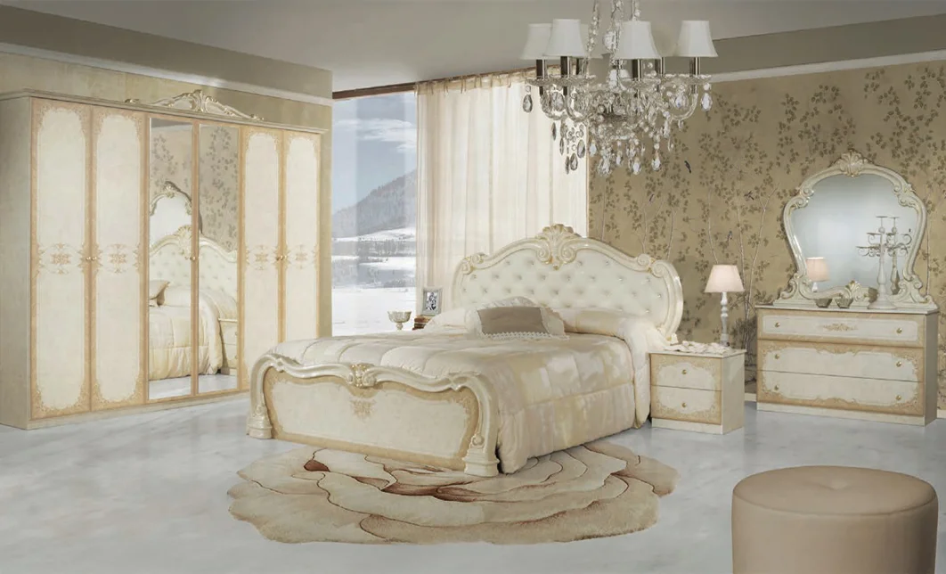 Dormitor Clasic Tolouse Beige cu Dulap 6 Uși