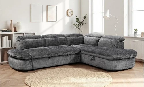 Colțar Extensibil Cremona KF7933 cu Ladă Depozitare, Șezlong Dreapta, Gri