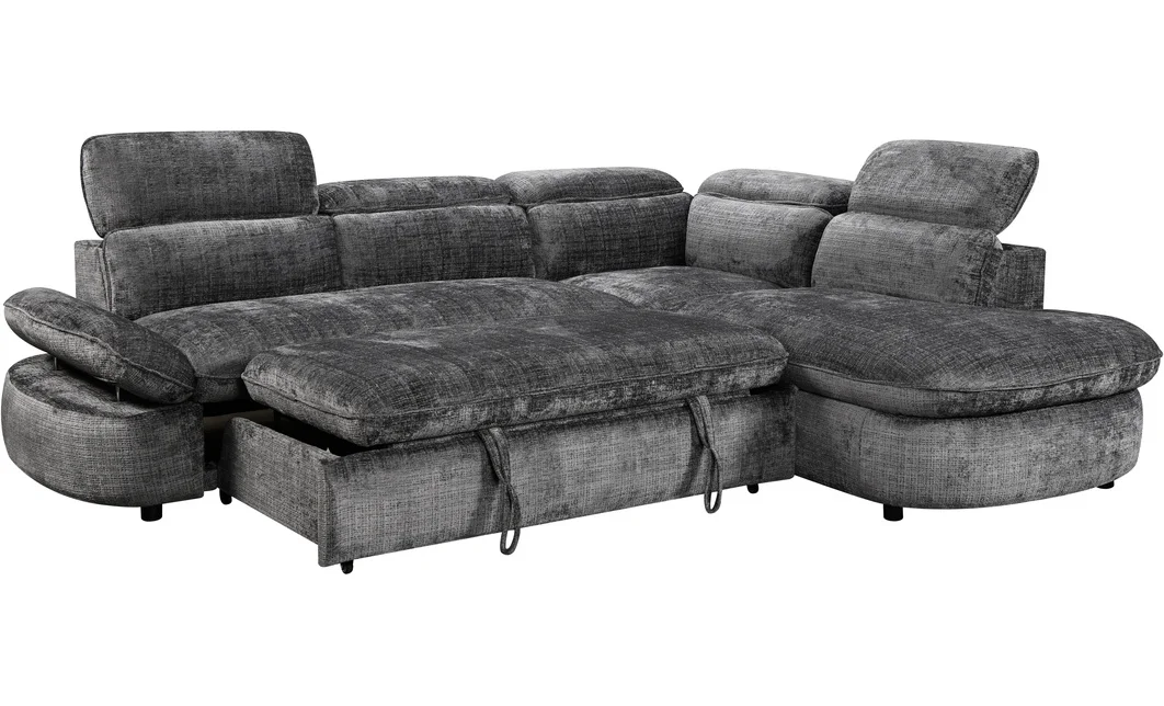 Colțar Extensibil Cremona KF7933 cu Ladă Depozitare, Șezlong Dreapta, Gri 7