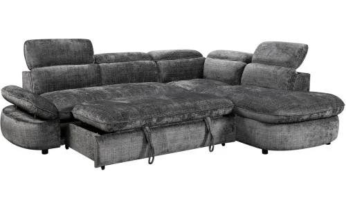 Colțar Extensibil Cremona KF7933 cu Ladă Depozitare, Șezlong Dreapta, Gri
