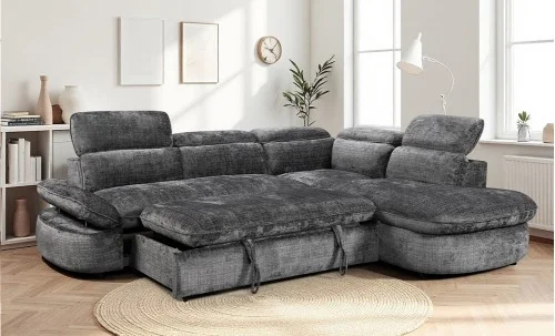 Colțar Extensibil Cremona KF7933 cu Ladă Depozitare, Șezlong Dreapta, Gri