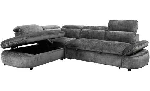 Colțar Extensibil Cremona KF7933 cu Ladă Depozitare, Șezlong Stânga, Gri