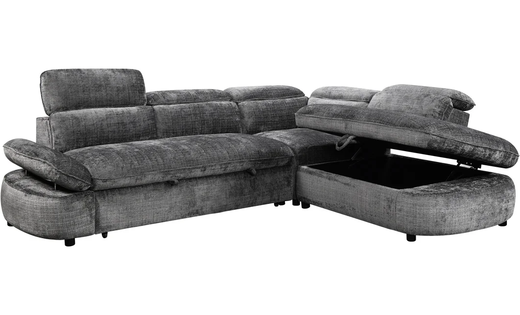 Colțar Extensibil Cremona KF7933 cu Ladă Depozitare, Șezlong Dreapta, Gri 3