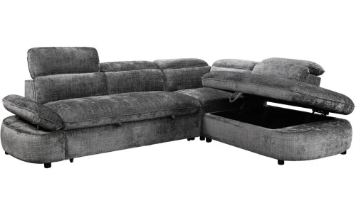 Colțar Extensibil Cremona KF7933 cu Ladă Depozitare, Șezlong Dreapta, Gri