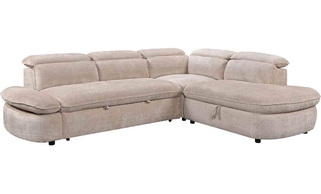 Colțar Extensibil Cremona KF7933 cu Ladă Depozitare, Șezlong Dreapta, Bej 4