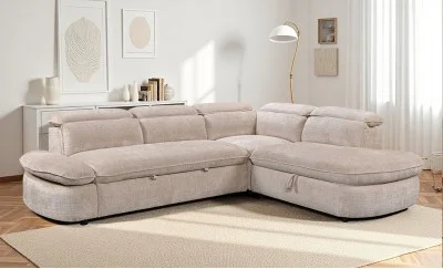 Colțar Extensibil Cremona KF7933 cu Ladă Depozitare, Șezlong Dreapta, Bej