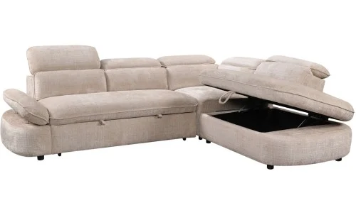 Colțar Extensibil Cremona KF7933 cu Ladă Depozitare, Șezlong Dreapta, Bej