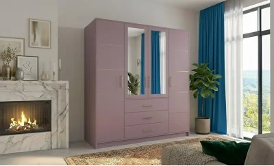 Dulap Bali 2 D4 Lila cu Oglindă și 4 Uși