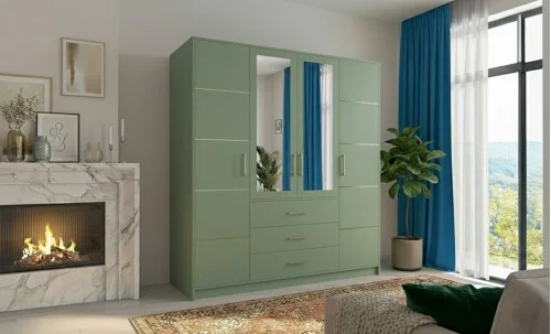 Dulap Bali 2 D4 Verde cu Oglindă și 4 Uși