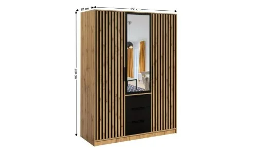 Dulap Bali Lux 3 Usi D3 cu Riflaj si Oglinda