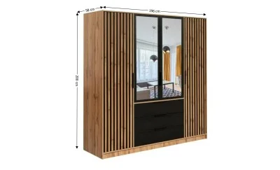 Dulap Bali Lux cu 4 Usi D4 cu Riflaj si Oglinda