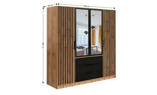 Dulap Bali Lux cu 4 Usi D4 cu Riflaj si Oglinda