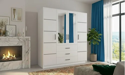 Dulap Bali 4 Usi D4 Alb cu Oglinda, 196