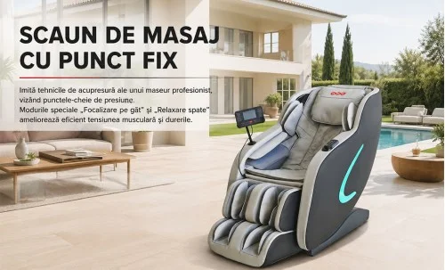 Fotoliu de Masaj A035 Bej/Gri, Masaj pentru Cap și Frunte, Neck Focus, Zero Gravity, Încălzire, Bluetooth