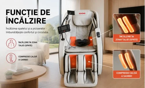 Fotoliu de Masaj A035 Bej/Gri, Masaj pentru Cap și Frunte, Neck Focus, Zero Gravity, Încălzire, Bluetooth
