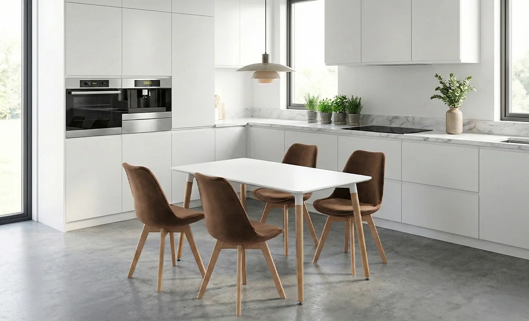Set Masă Living SL673 Albă cu 4 Scaune J901 Maro
