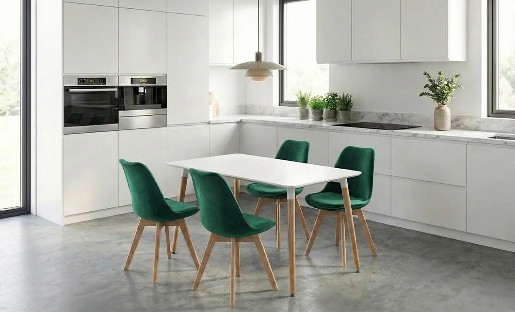 Set Masă Living SL673 Albă cu 4 Scaune J901 Verzi
