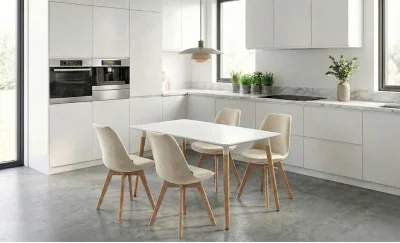 Set Masă Living SL673 Albă cu 4 Scaune J901 Bej