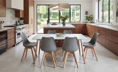 Set Masă Living SL673 Albă cu 6 Scaune de Living J900 Gri