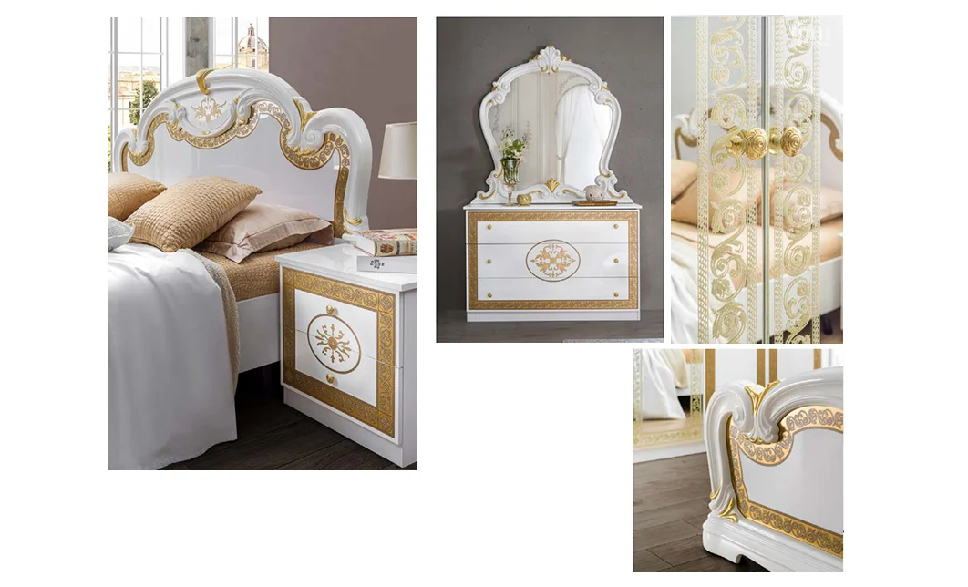 Dormitor Clasic Paloma Bianco Gold cu Dulap 6 Uși 2