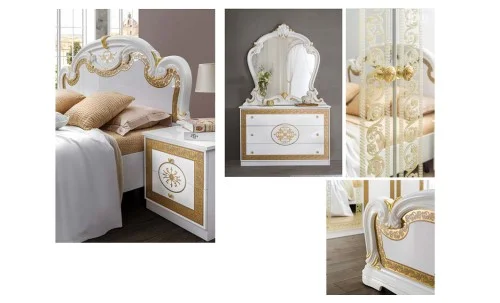 Dormitor Clasic Paloma Bianco Gold cu Dulap 6 Uși