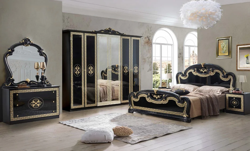 Dormitor Clasic Paloma Nero Gold cu Dulap 6 Uși 1